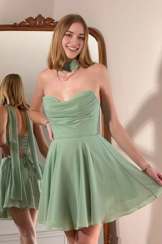 Aimishang Sweetheart Green Strapless A Line Sleeveless Short Birthday Party Dress Lovely Mini Homecoming Dress