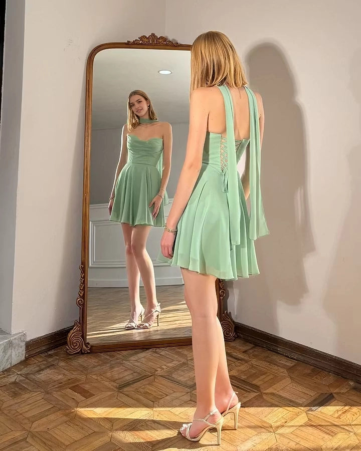 Aimishang Sweetheart Green Strapless A Line Sleeveless Short Birthday Party Dress Lovely Mini Homecoming Dress