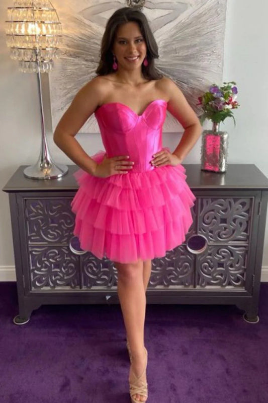 Aimishang Sweetheart Homecoming Dress Fashionable and Beautiful A-Line Tiered Tulle Short Graduation Dress