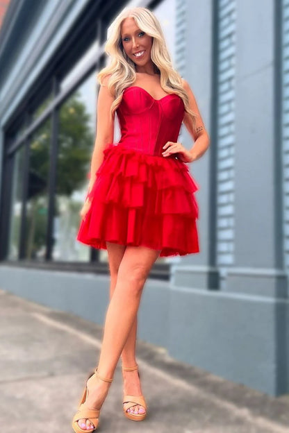 Aimishang Sweetheart Homecoming Dress Fashionable and Beautiful A-Line Tiered Tulle Short Graduation Dress