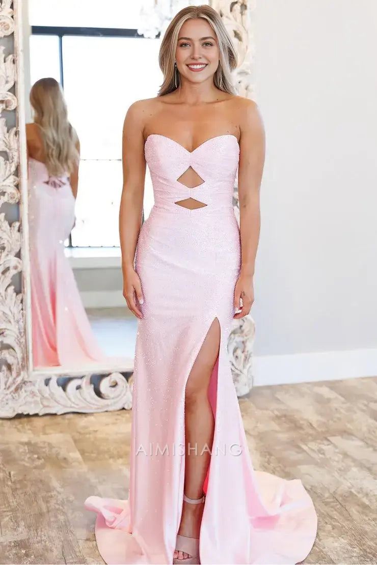 Aimishang Sweetheart Mermaid Strapless Sleeveless Graduation Dress With Slit Elegant Formal Prom Dress Cute Party Evening Gown