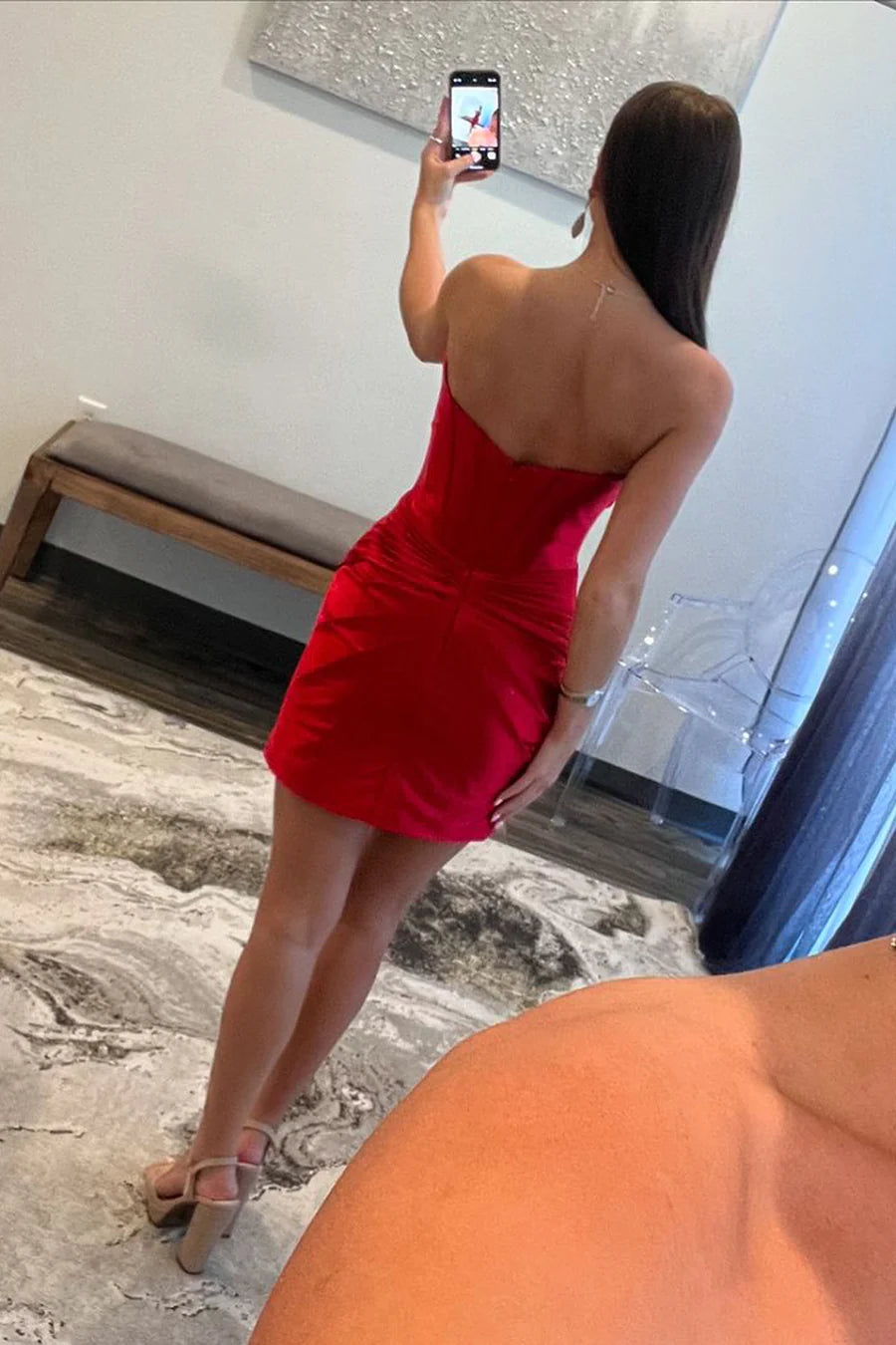Aimishang Sexy Strapless Satin Keyhole Homecoming Dress Charming Party Dress Graduation Dress Short Prom Dress