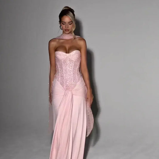 Aimishang Sweetheart Sheath Strapless Long Formal Prom Dress Sleeveless Charming Evening Gown Elegant Party Graduation Dress
