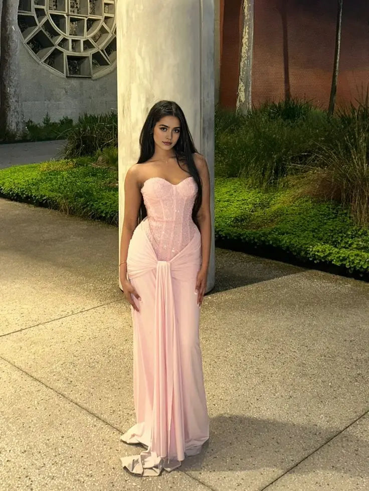 Aimishang Sweetheart Sheath Strapless Long Formal Prom Dress Sleeveless Charming Evening Gown Elegant Party Graduation Dress