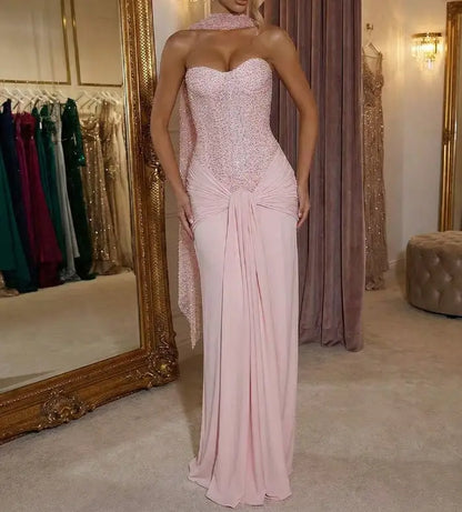 Aimishang Sweetheart Sheath Strapless Sleeveless Long Formal Prom Dress Charming Evening Gown Elegant Wedding Guest Party Dress