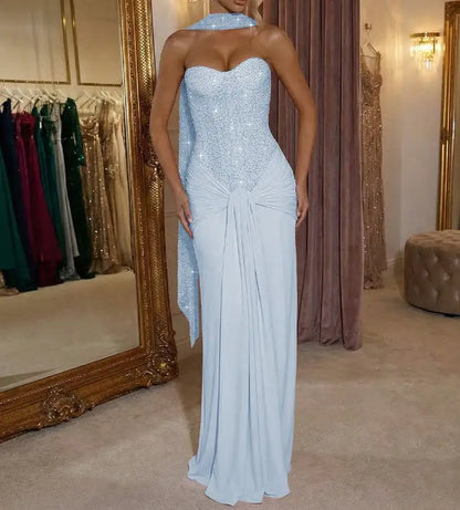 Aimishang Sweetheart Sheath Strapless Sleeveless Long Formal Prom Dress Charming Evening Gown Elegant Wedding Guest Party Dress