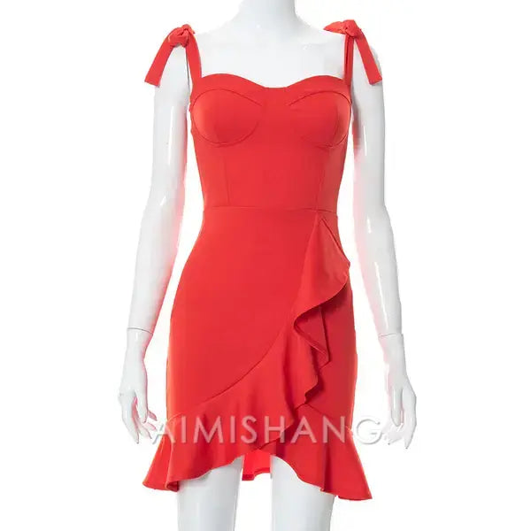 Aimishang Sweetheart Sheath Tied Straps Ruffle Hem Homecoming Dress Simple Birthday Party Dress Short Graduation Dress
