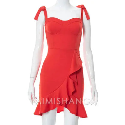 Aimishang Sweetheart Sheath Tied Straps Ruffle Hem Homecoming Dress Simple Birthday Party Dress Short Graduation Dress