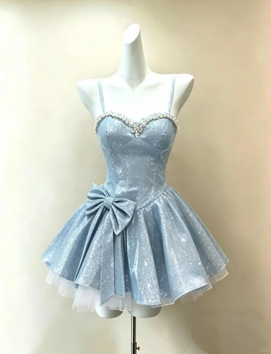 Aimishang Sweetheart Spaghetti Straps A Line Beaded Short 16th Birthday Party Dress Pretty Mini Homecoming Dress With Bow
