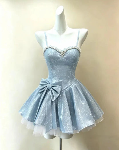 Aimishang Sweetheart Spaghetti Straps A Line Beaded Short 16th Birthday Party Dress Pretty Mini Homecoming Dress With Bow