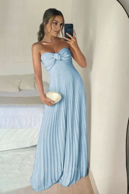 Aimishang Sweetheart Pink Strapless A-Line Pleated Long Formal Prom Dress Charming Wedding Guest Dress Elegant Party Evening Gown