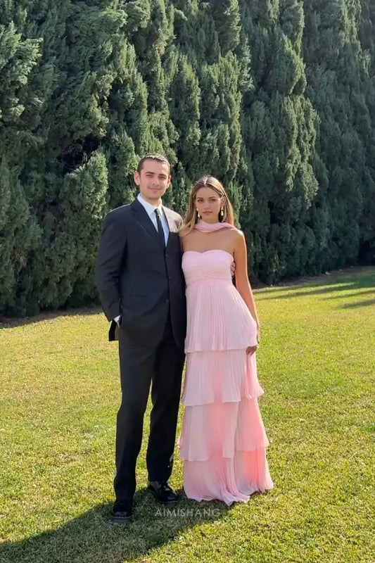 Aimishang Sweetheart Strapless A-Line Tiered Long Prom Dress Charming Party Dress Elegant Wedding Guest Dress