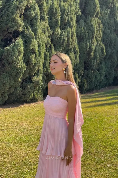 Aimishang Sweetheart Strapless A-Line Tiered Long Prom Dress Charming Party Dress Elegant Wedding Guest Dress