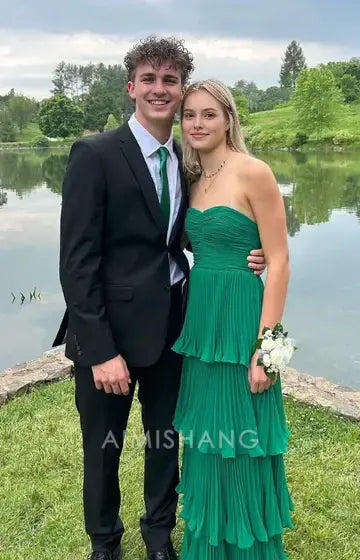 Aimishang Sweetheart Strapless A-Line Tiered Long Prom Dress Charming Party Dress Elegant Wedding Guest Dress