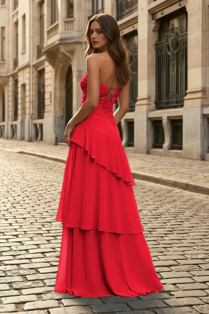 Aimishang Sweetheart Strapless Sleeveless Ruffle Wedding Guest Dress Elegant Long Party Prom Dress