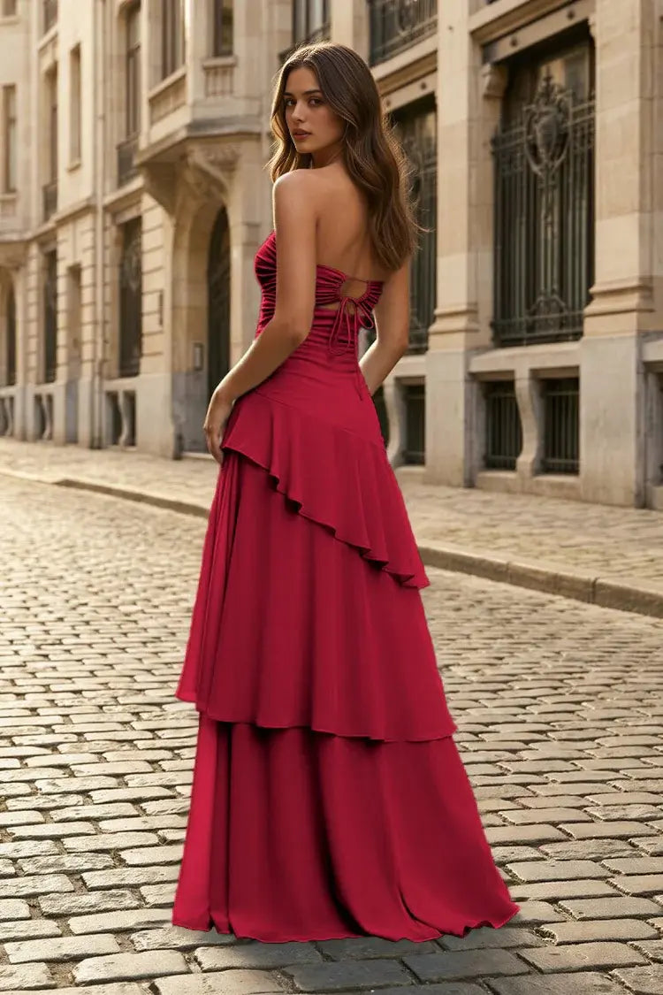 Aimishang Sweetheart Strapless Sleeveless Ruffle Wedding Guest Dress Elegant Long Party Prom Dress