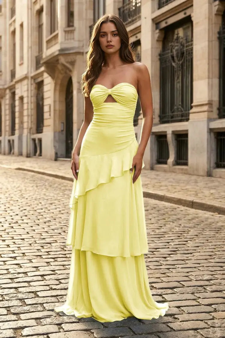 Aimishang Sweetheart Strapless Sleeveless Ruffle Wedding Guest Dress Elegant Long Party Prom Dress