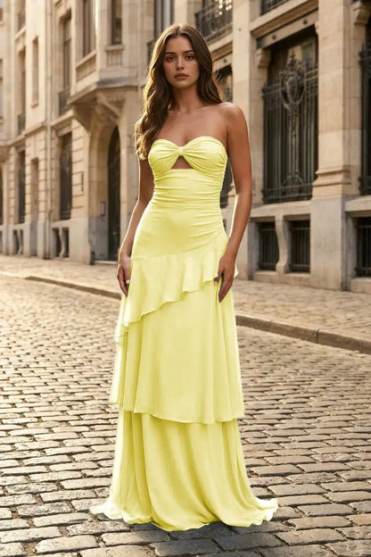 Aimishang Sweetheart Strapless Sleeveless Ruffle Wedding Guest Dress Elegant Long Party Prom Dress