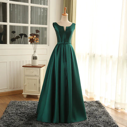 Simple Pretty Green Satin Long Party Dress Prom Dress Evening Formal Dress Sleeveless Elegant Wholesale