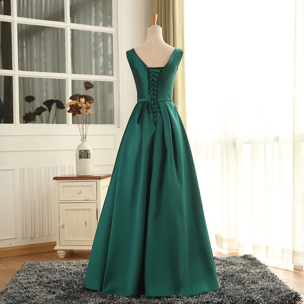 Simple Pretty Green Satin Long Party Dress Prom Dress Evening Formal Dress Sleeveless Elegant Wholesale