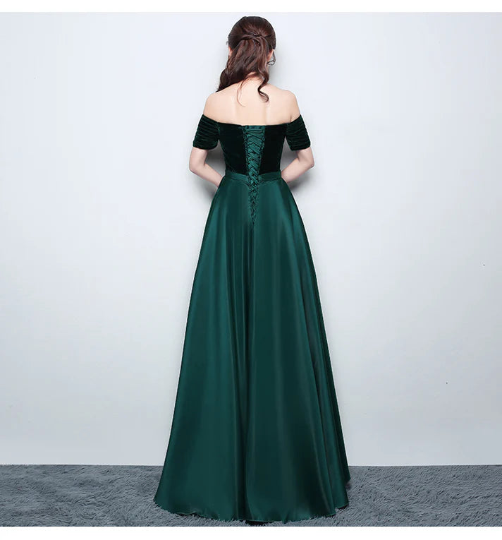 Beautiful Satin and Velvet Long Party Dress Simple Off Shoulder Prom Dress Elegant Evening Dress