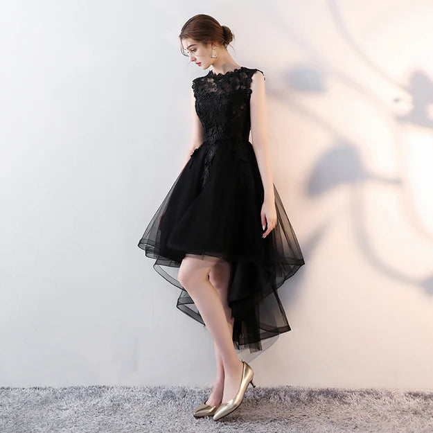 Aimishang Black Tulle High Low Party Dress Homecoming Dress Sleeveless Elegant Graduation Dress