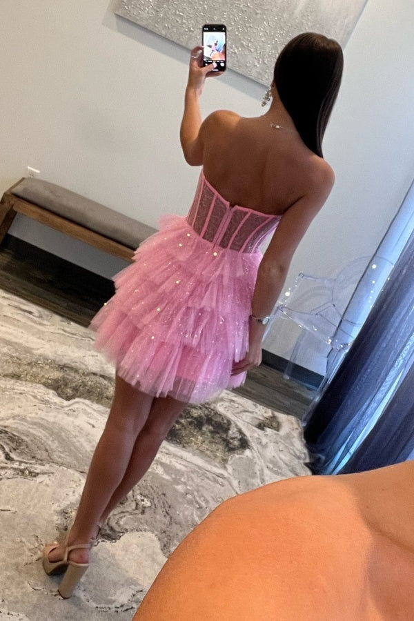 Aimishang Sweetheart A-Line Sleeveless Tulle Tiered Homecoming Dress Short Graduation Dress Lovely Party Dress