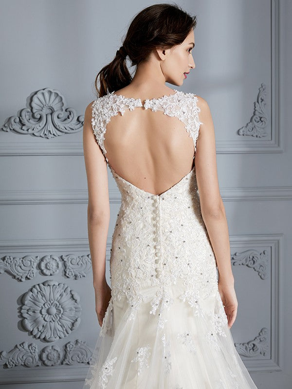 Aimishang Trumpet/Mermaid Sweetheart Sleeveless Lace Court Train Wedding Dresses Elegant Bridal Gown