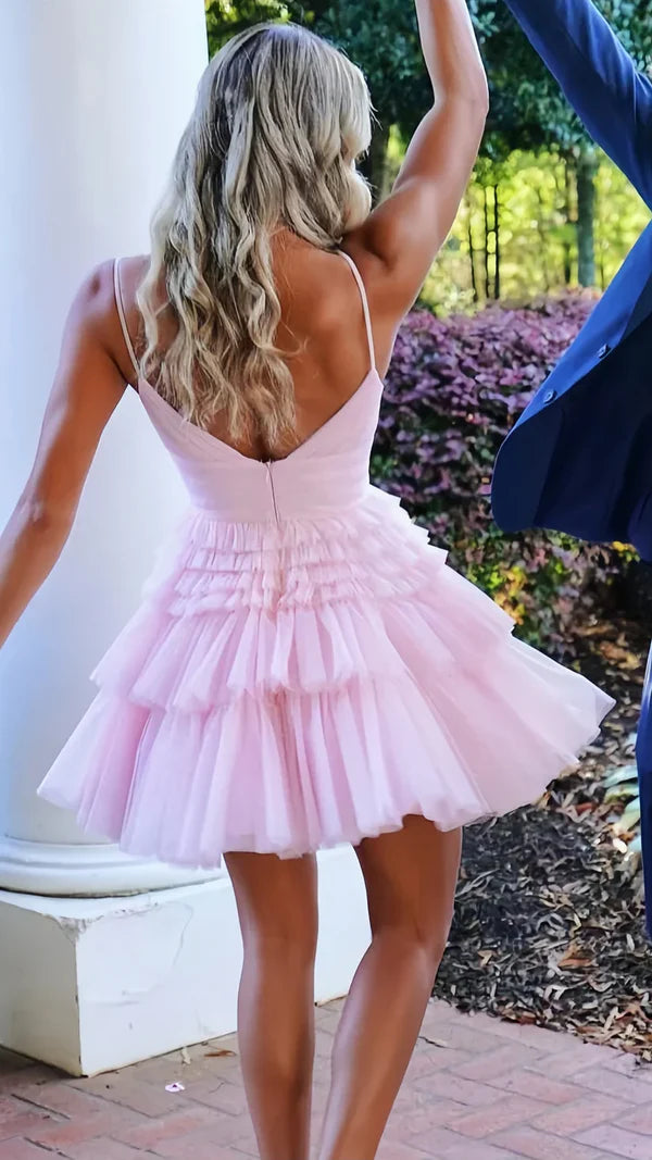 Aimishang Sweetheart A Line Spaghetti Straps Tulle Short Prom Dress Lovely Homecoming Dress Charming Birthday Party Dress