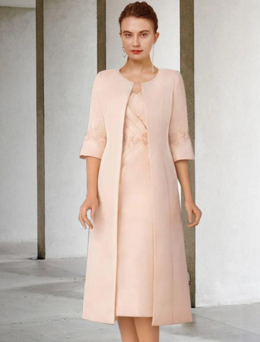 Aimishang Two Piece Sheath / Column Mother of the Bride Dress Church Elegant Winter With Jacket Short Sleeve V Neck Knee Length Lace Appliques Side-Draped