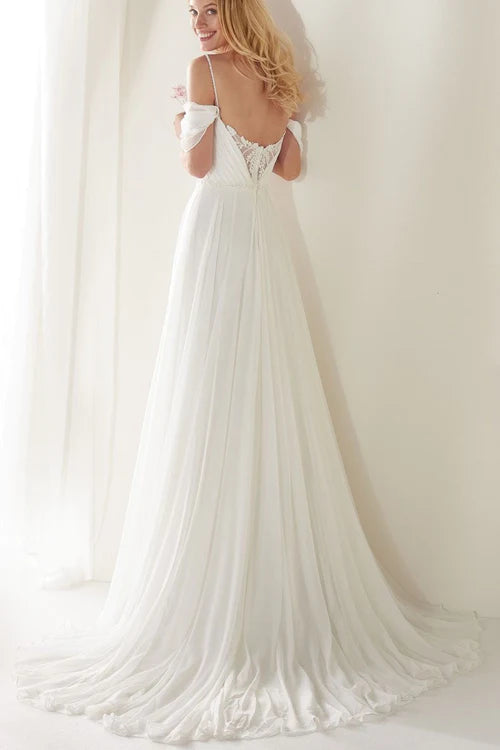 Wholesale Elegant A-Line Spaghetti Straps Off-the-Shoulder Sweep Train Wedding Dress