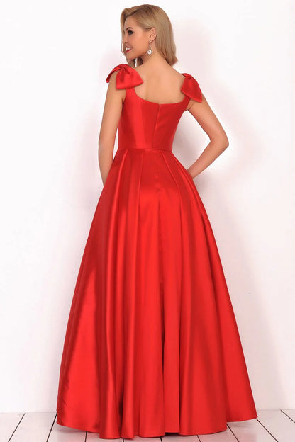 Wholesale A-Line Satin Evening Dress V-Neck Bubble Shoulder Floor-Length