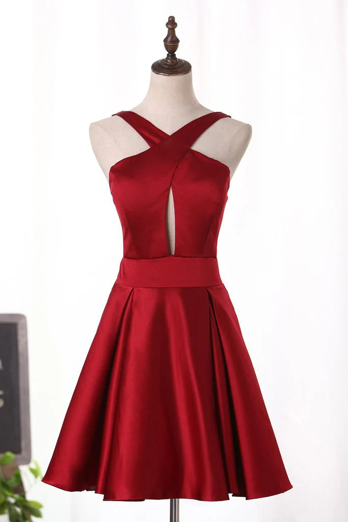 Wholesale Cocktail Dresses V Neck  A Line Satin Short/Mini Open Back