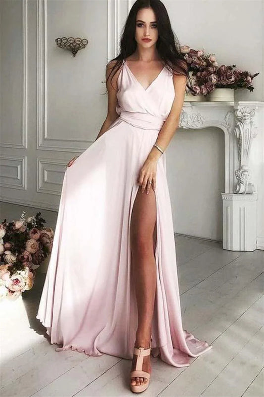 Wholesale Prom Dresses V-Neck Front Split Long Simple Elegant