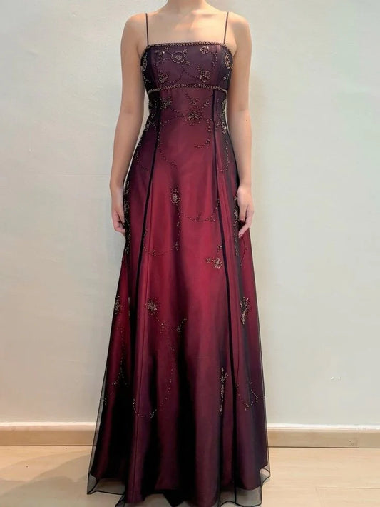 Aimishang Vintage Spaghetti Straps Exquisite Beaded Tulle Long Prom Dress Charming Evening Party Dress Elegant Women's Dresses