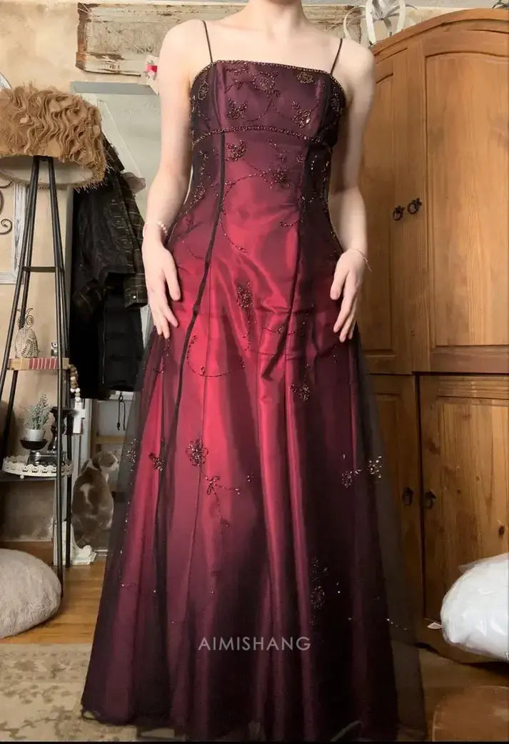 Aimishang Vintage A Line Spaghetti Straps Sleeveless Long Formal Prom Dress Elegant Party Evening Gown Charming Wedding Guest Dress