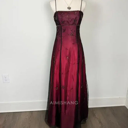 Aimishang Vintage A Line Spaghetti Straps Sleeveless Long Formal Prom Dress Elegant Party Evening Gown Charming Wedding Guest Dress