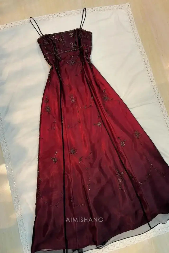 Aimishang Vintage A Line Spaghetti Straps Sleeveless Long Formal Prom Dress Elegant Party Evening Gown Charming Wedding Guest Dress