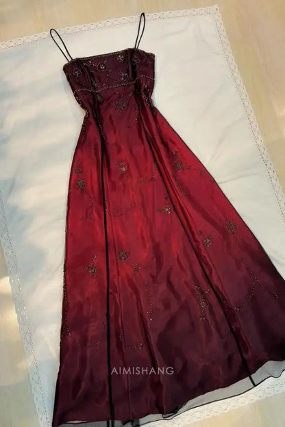 Aimishang Vintage A Line Spaghetti Straps Sleeveless Long Formal Prom Dress Elegant Party Evening Gown Charming Wedding Guest Dress