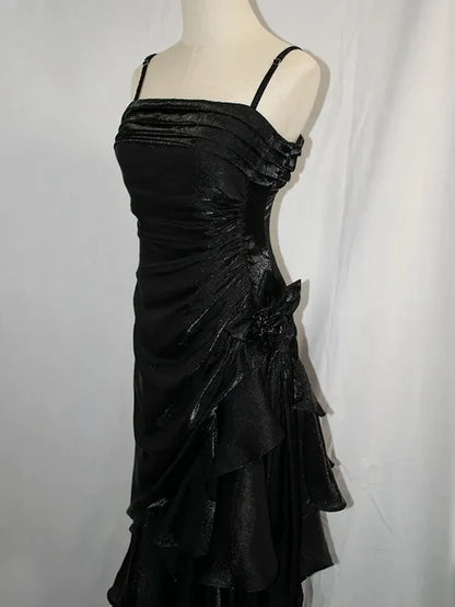 Aimishang Vintage Light Blue Spaghetti Straps Floral Asymmetrical Hem Prom Dress Charming Evening Party Dress