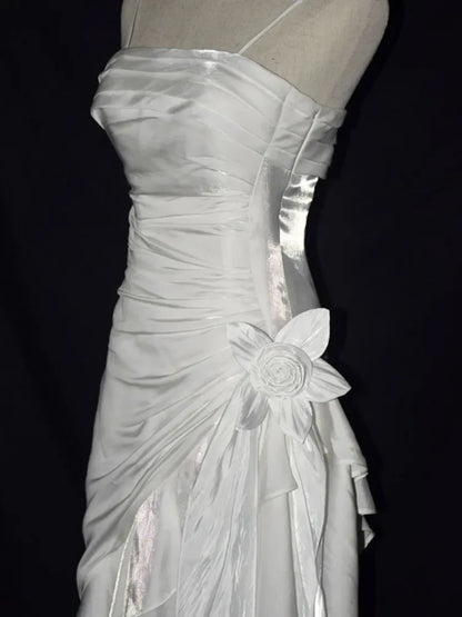 Aimishang Vintage Light Blue Spaghetti Straps Floral Asymmetrical Hem Prom Dress Charming Evening Party Dress