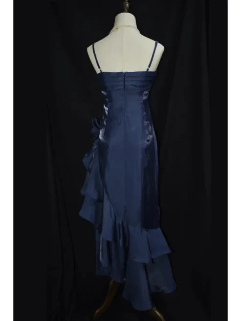 Aimishang Vintage Light Blue Spaghetti Straps Floral Asymmetrical Hem Prom Dress Charming Evening Party Dress