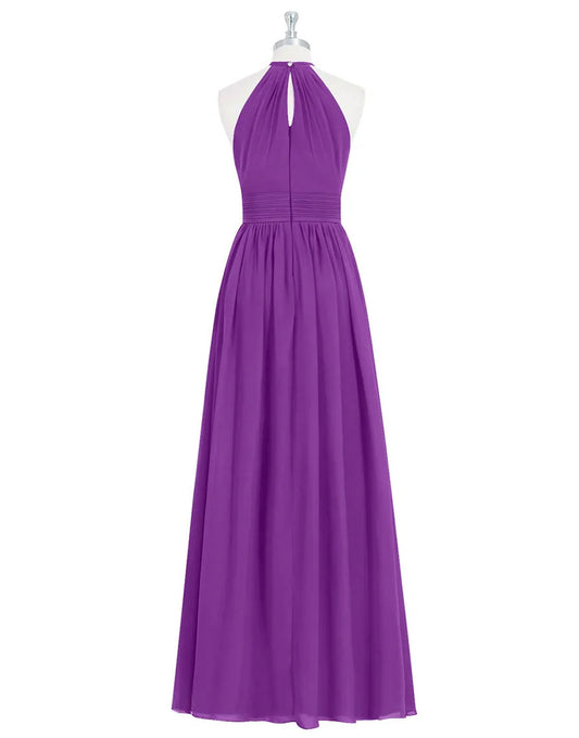 Wholesale Bridesmaid Dress A-Line Floor Length Halter Neckline Chiffon