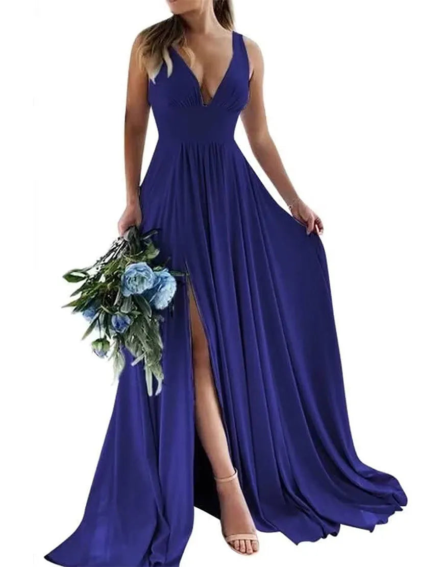 Wholesale Bridesmaid Dress A-Line Sweep-Brush Train Satin Sexy Party Dress Formal Dress