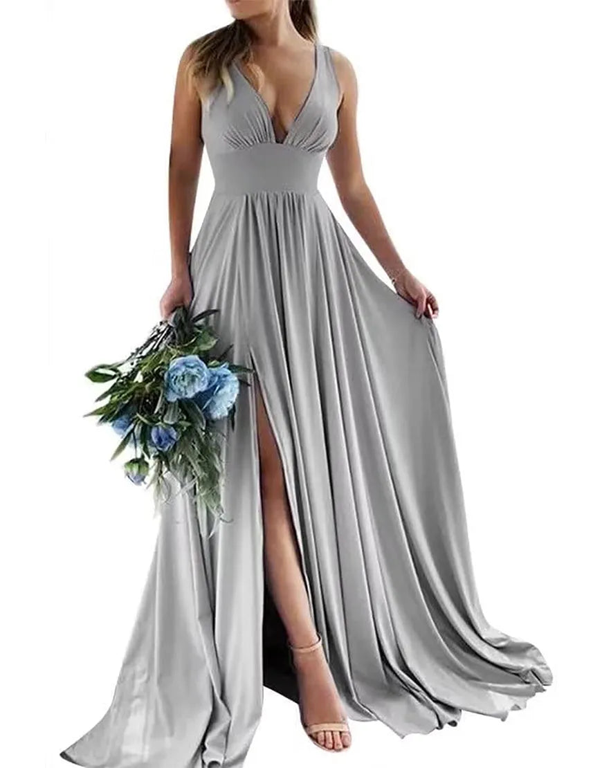 Wholesale Bridesmaid Dress A-Line Sweep-Brush Train Satin Sexy Party Dress Formal Dress