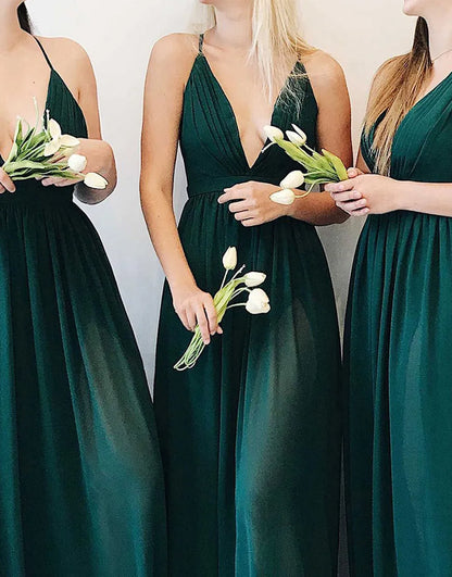 Wholesale Bridesmaid Dress A-Line Spaghetti Straps Criss-Cross Back Chiffon