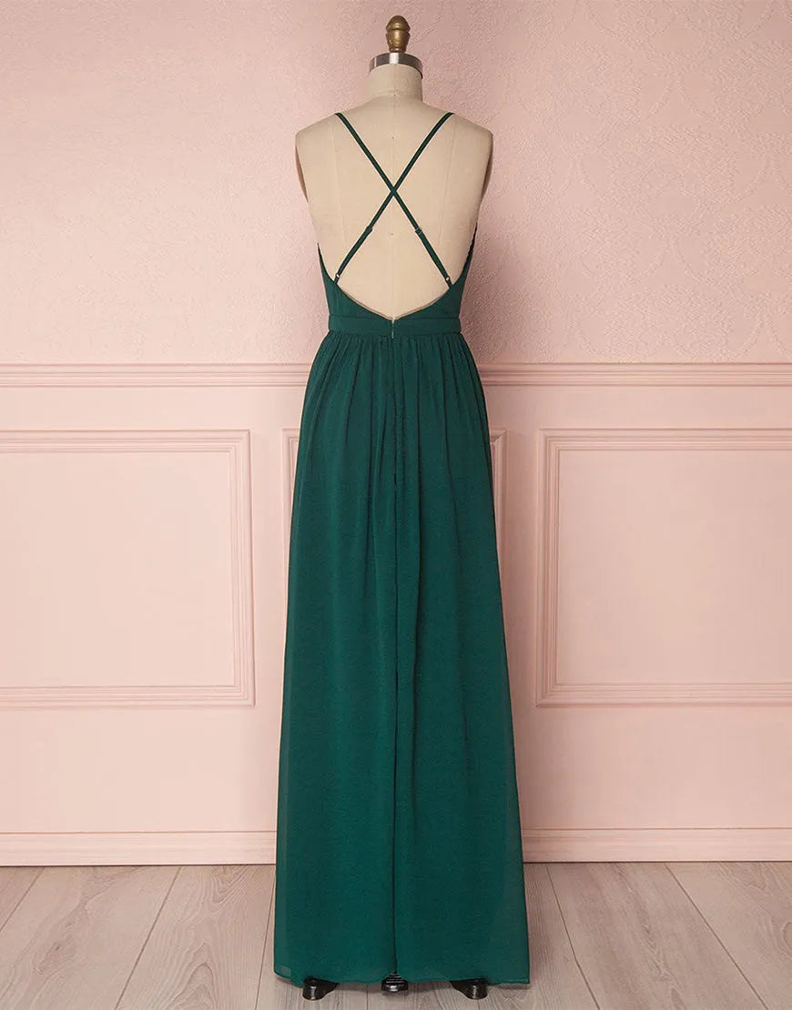 Wholesale Bridesmaid Dress A-Line Spaghetti Straps Criss-Cross Back Chiffon