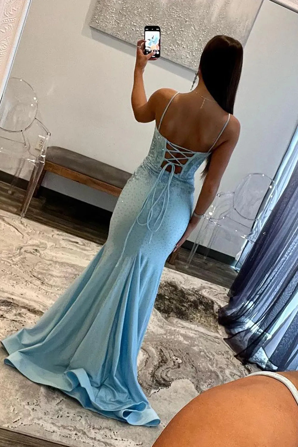 Wholesale Spaghetti Straps Mermaid Lace Up Prom Dress with Slit