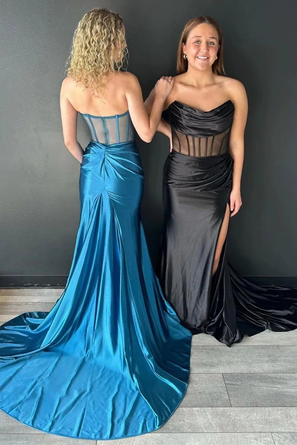 Wholesale Long Prom Dress Satin Mermaid Strapless Backless With Split