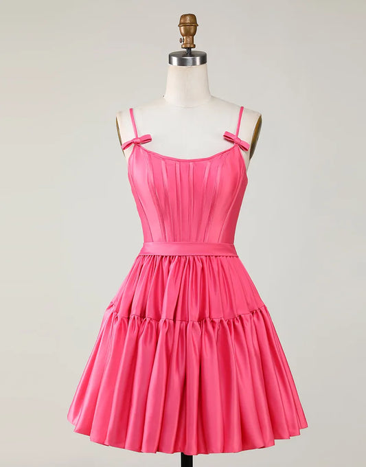 Wholesale Homecoming Dress A-Line Ruffled Spaghetti Straps Corset Satin